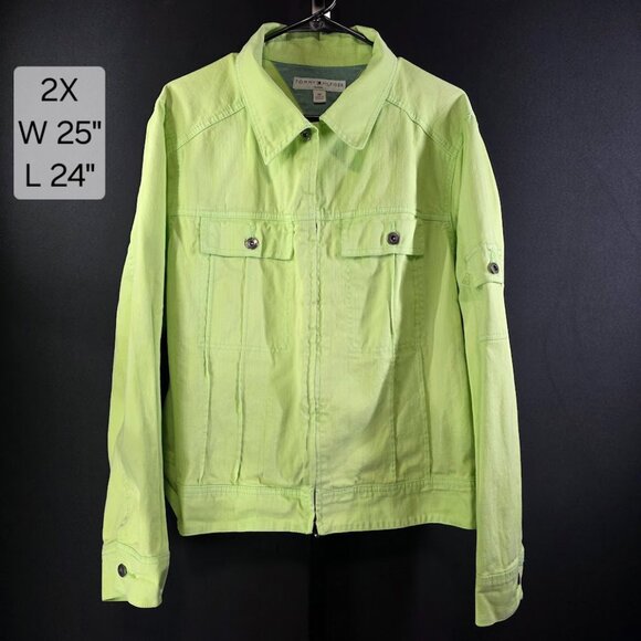 Vintage Tommy Hilfiger Jacket Womens Plus 2X Green Y2K Trucker Jean Jacket Styl - Picture 1 of 8